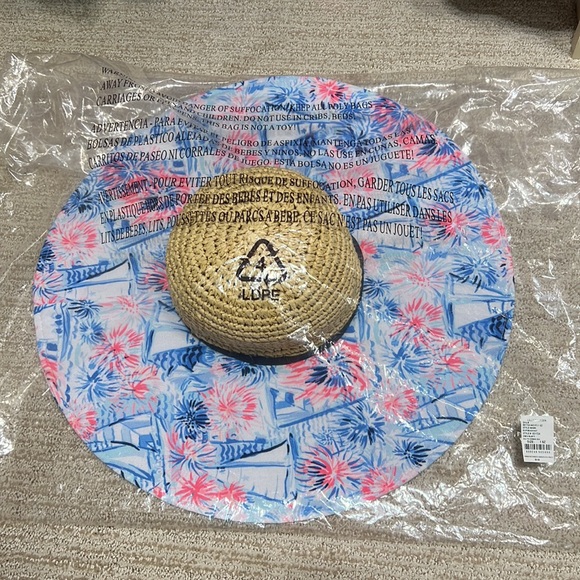 NWT Lilly Pulitzer GWP Beach Hat, Sea To Shining Sea, Fireworks, Sun Hat - Picture 6 of 8